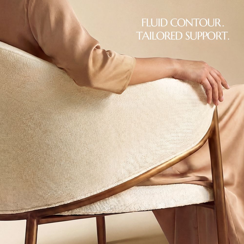 Beige Beige & Bronze Cotton Linen Dining Chairs