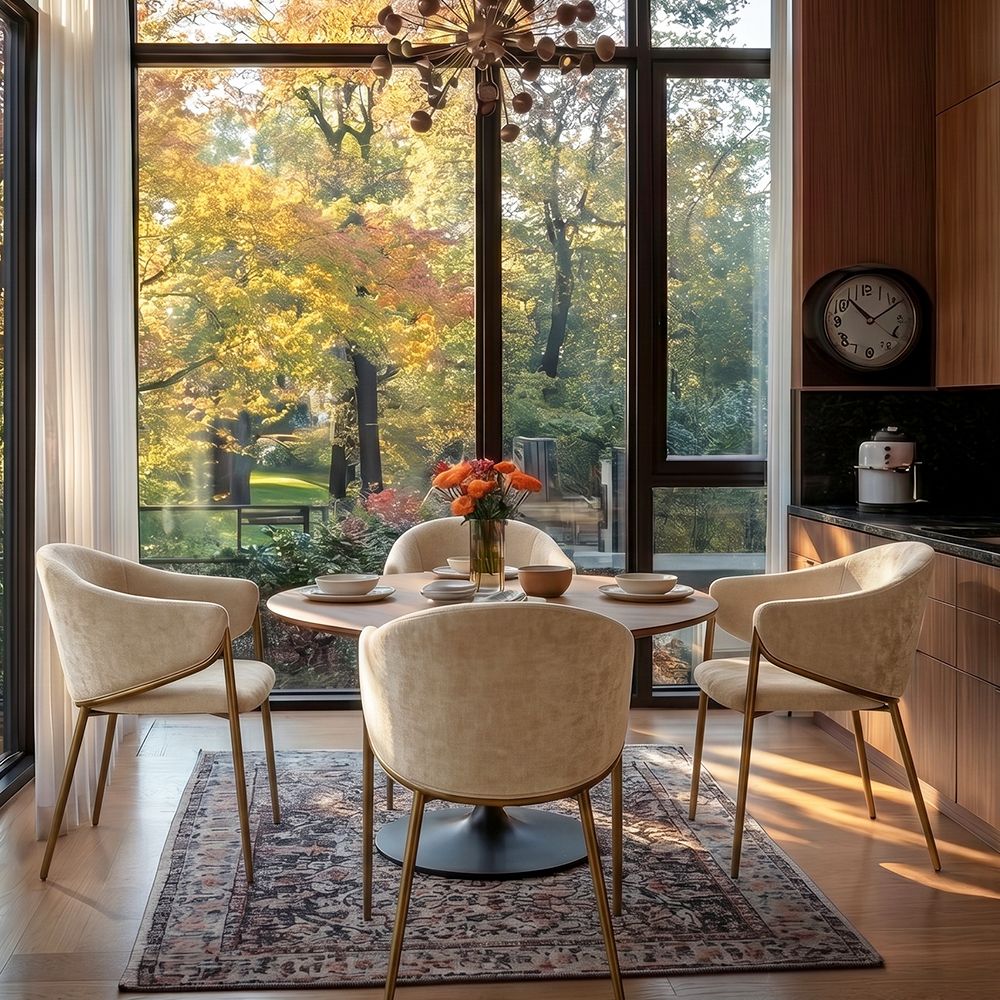 Carbon Steel Beige & Bronze Cotton Linen Dining Chairs