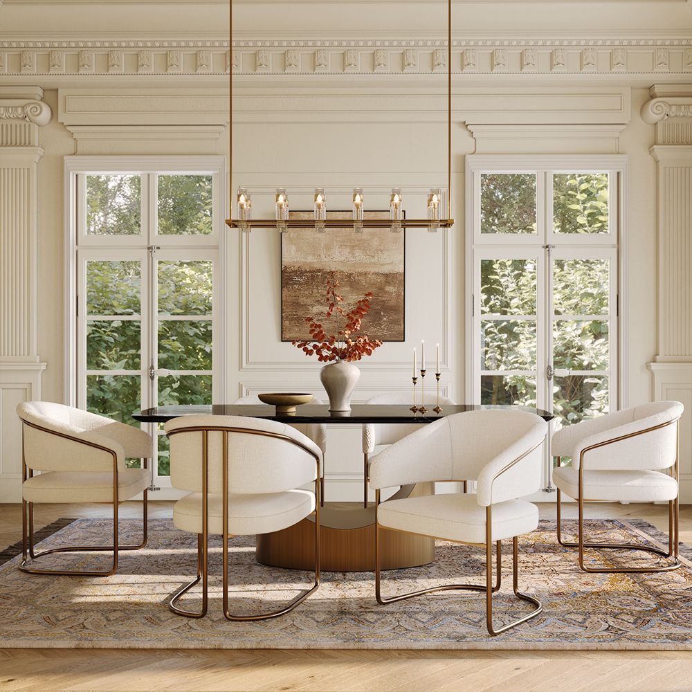 Fully Assembled White Chenille Fabric Dining Chairs