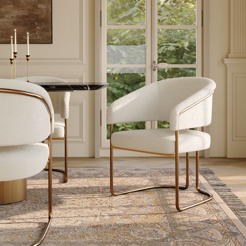 Chenille White Chenille Fabric Dining Chairs