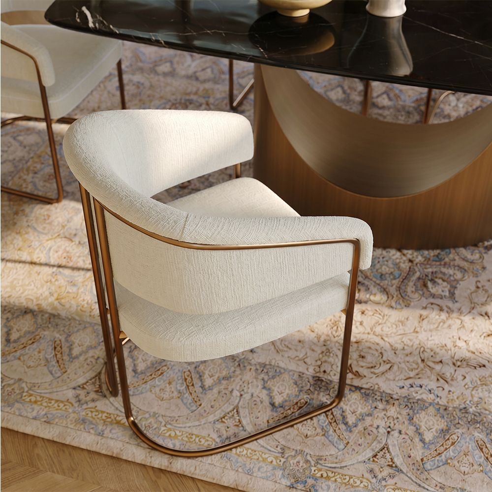 Modern White Chenille Fabric Dining Chairs