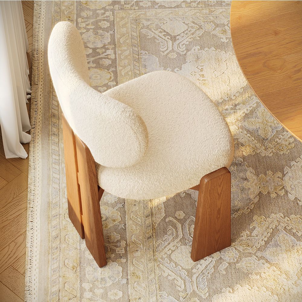Green Beige Bouclé Dining Chairs