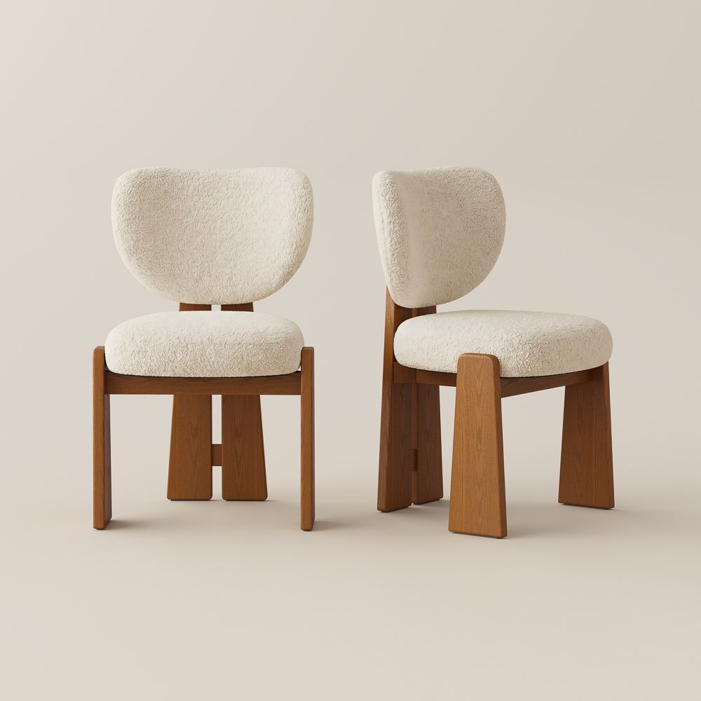 Upholstered Beige Bouclé Dining Chairs