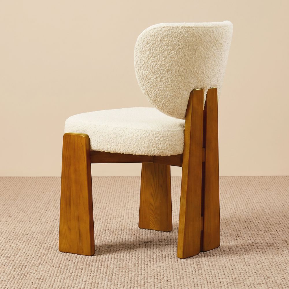 Curved Beige Bouclé Dining Chairs