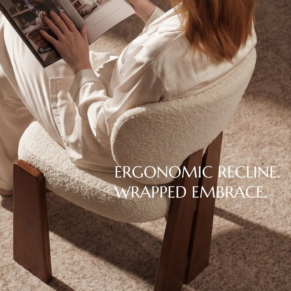 Curved Beige Bouclé Dining Chairs