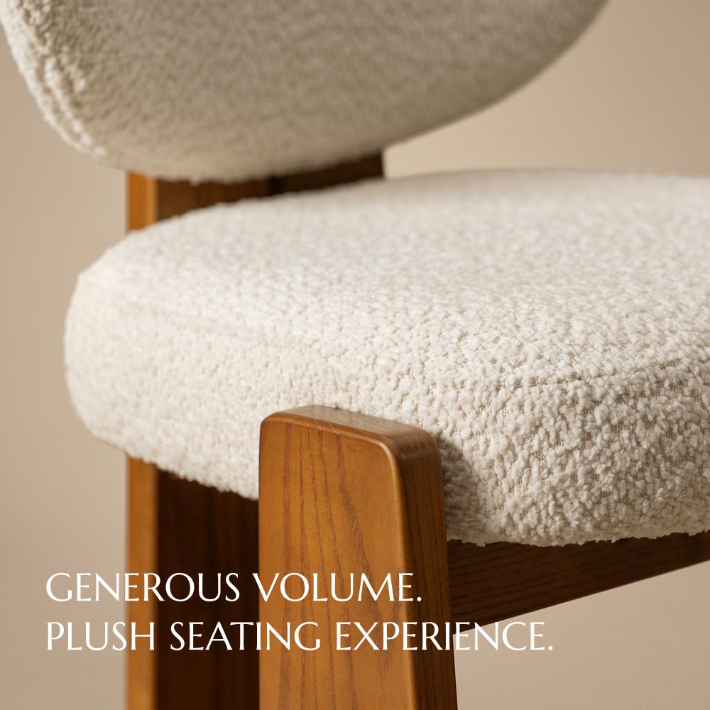 Solid Wood Beige Bouclé Dining Chairs