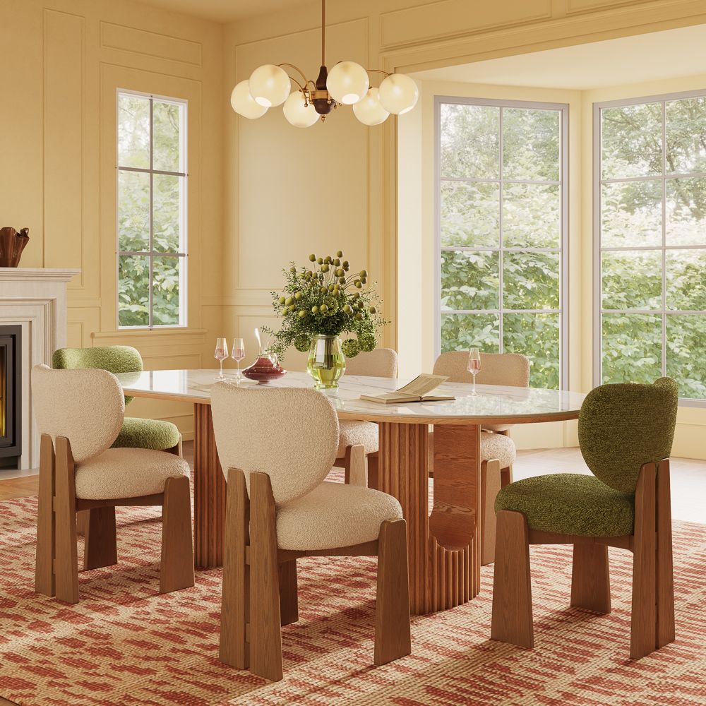 Fully Assembled Beige Bouclé Dining Chairs