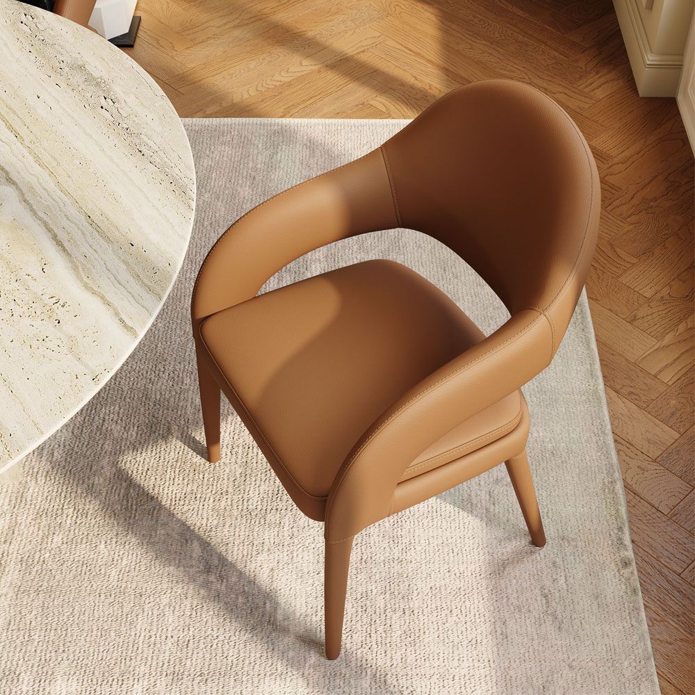 Minimalist Brown PU Leather Dining Chairs