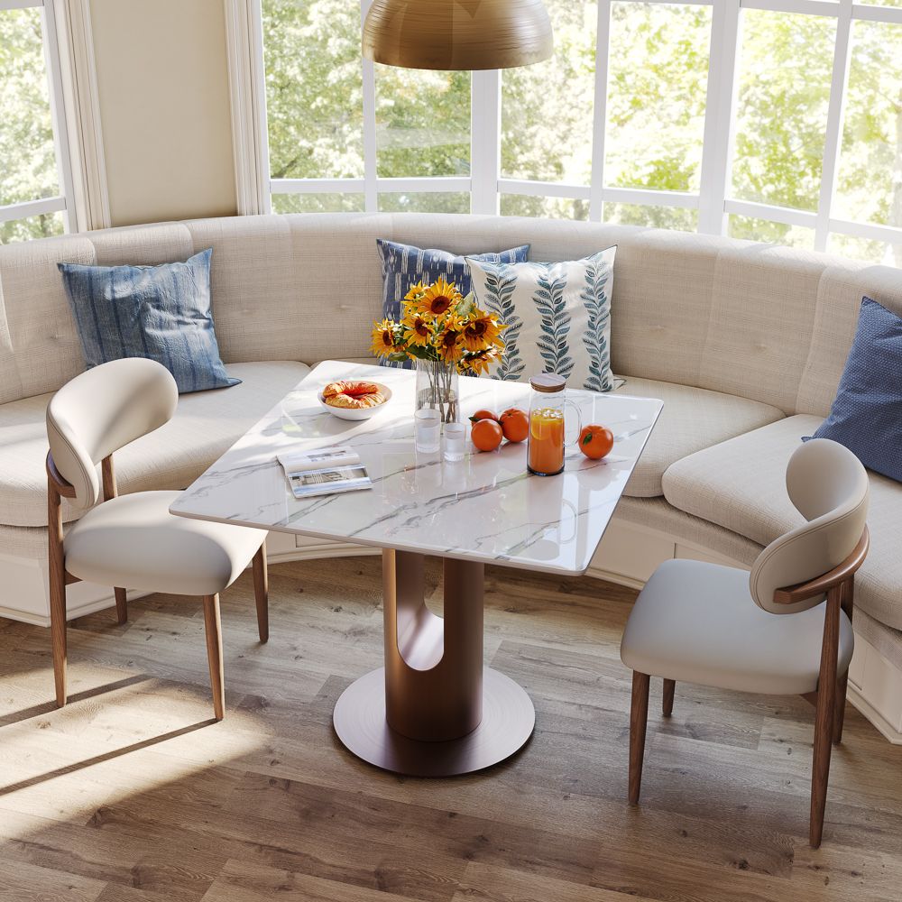 White Glossy Sintered Stone Dining Room Set