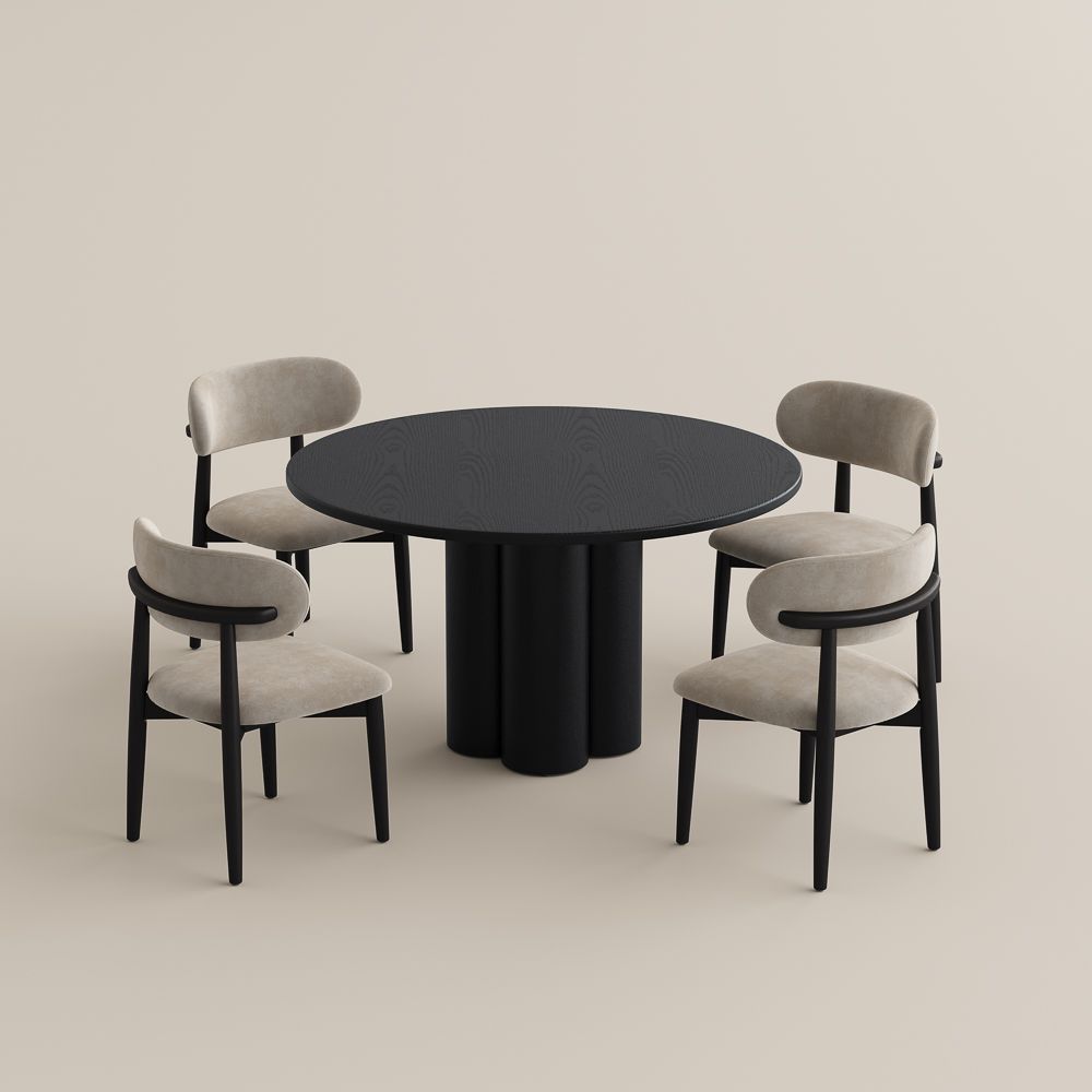 Black Oak Wood Veneer Dining Room Set