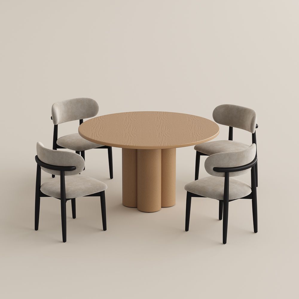 Natural Oak Wood Veneer Dining Room Set