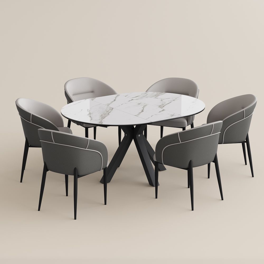 Extendable White & Black Glossy Sintered Stone Dining Room Set