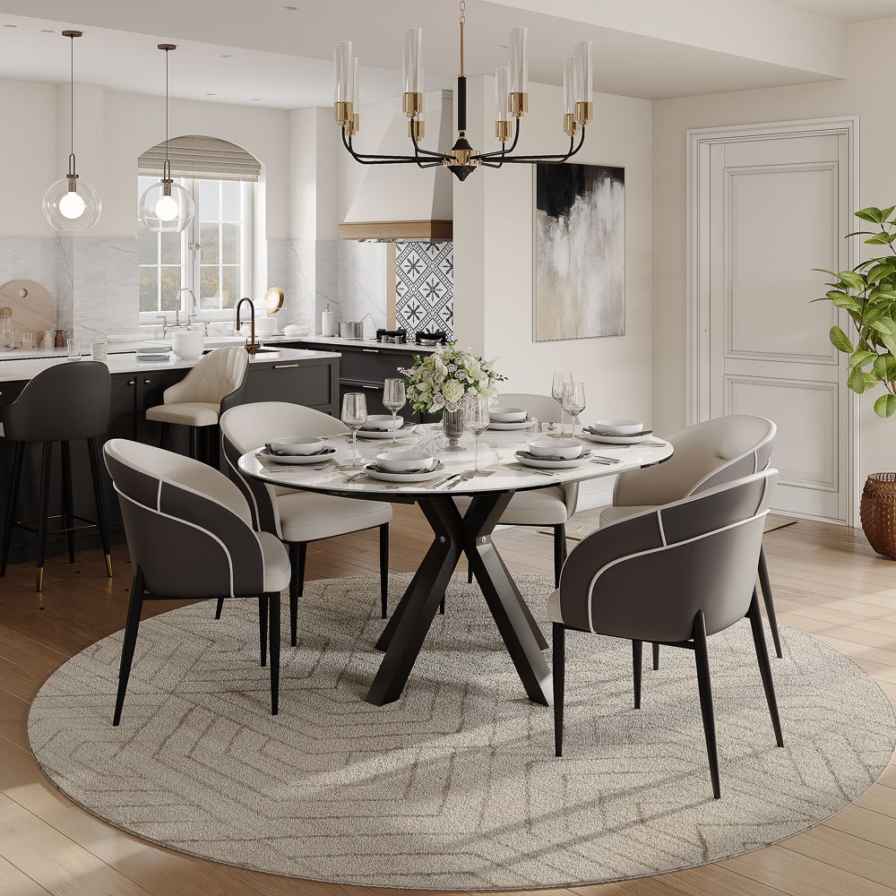 Extendable White & Black Glossy Sintered Stone Dining Room Set
