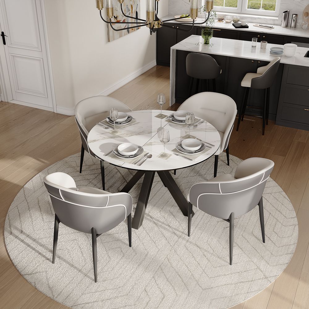 Modern White & Black Glossy Sintered Stone Dining Room Set