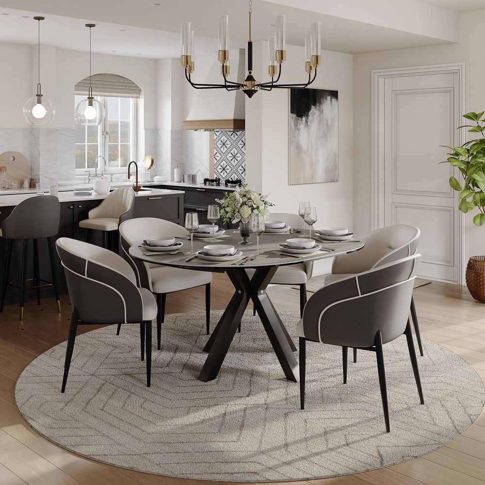 Gray & Black Matte Sintered Stone Dining Room Set