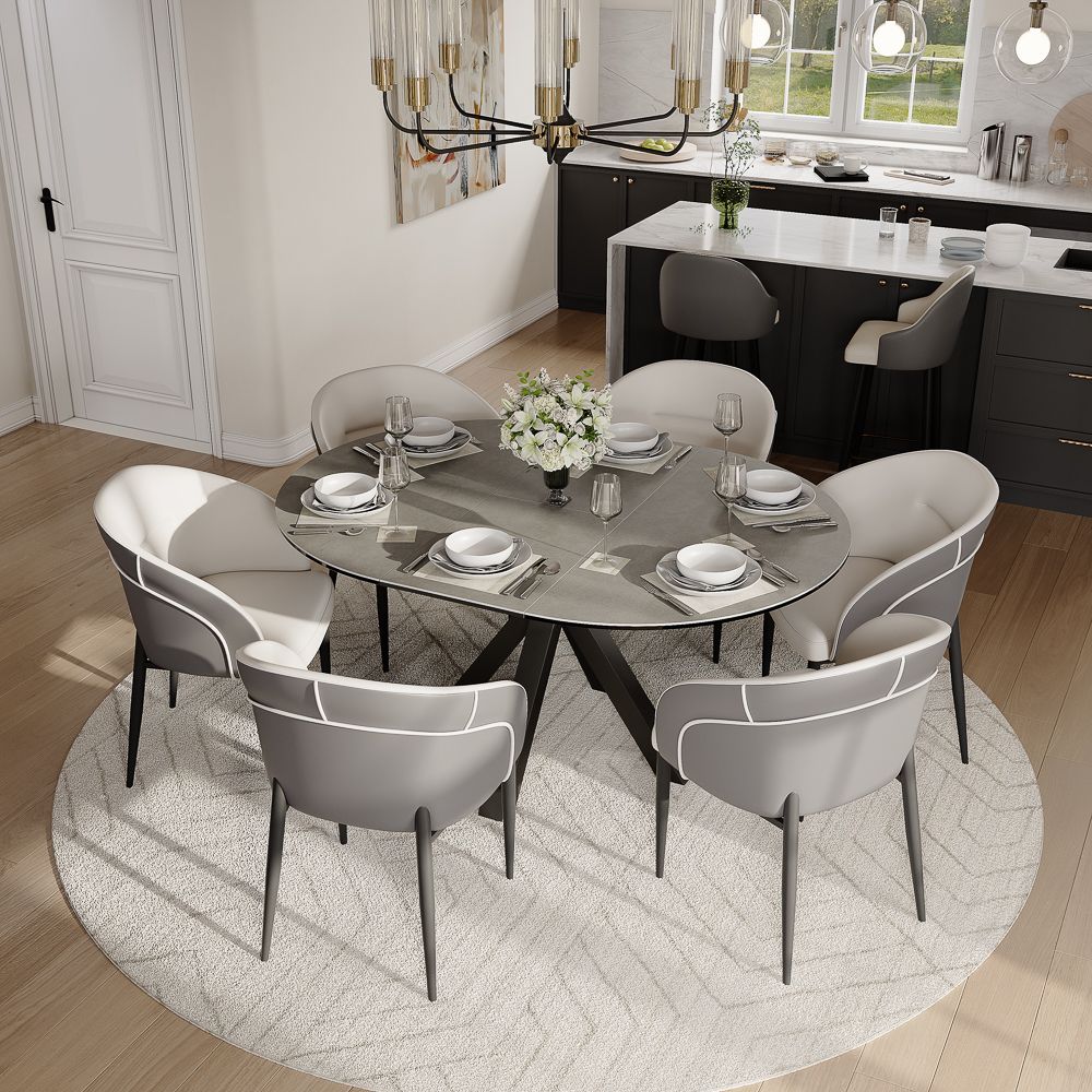 Gray & Black Matte Sintered Stone Dining Room Set