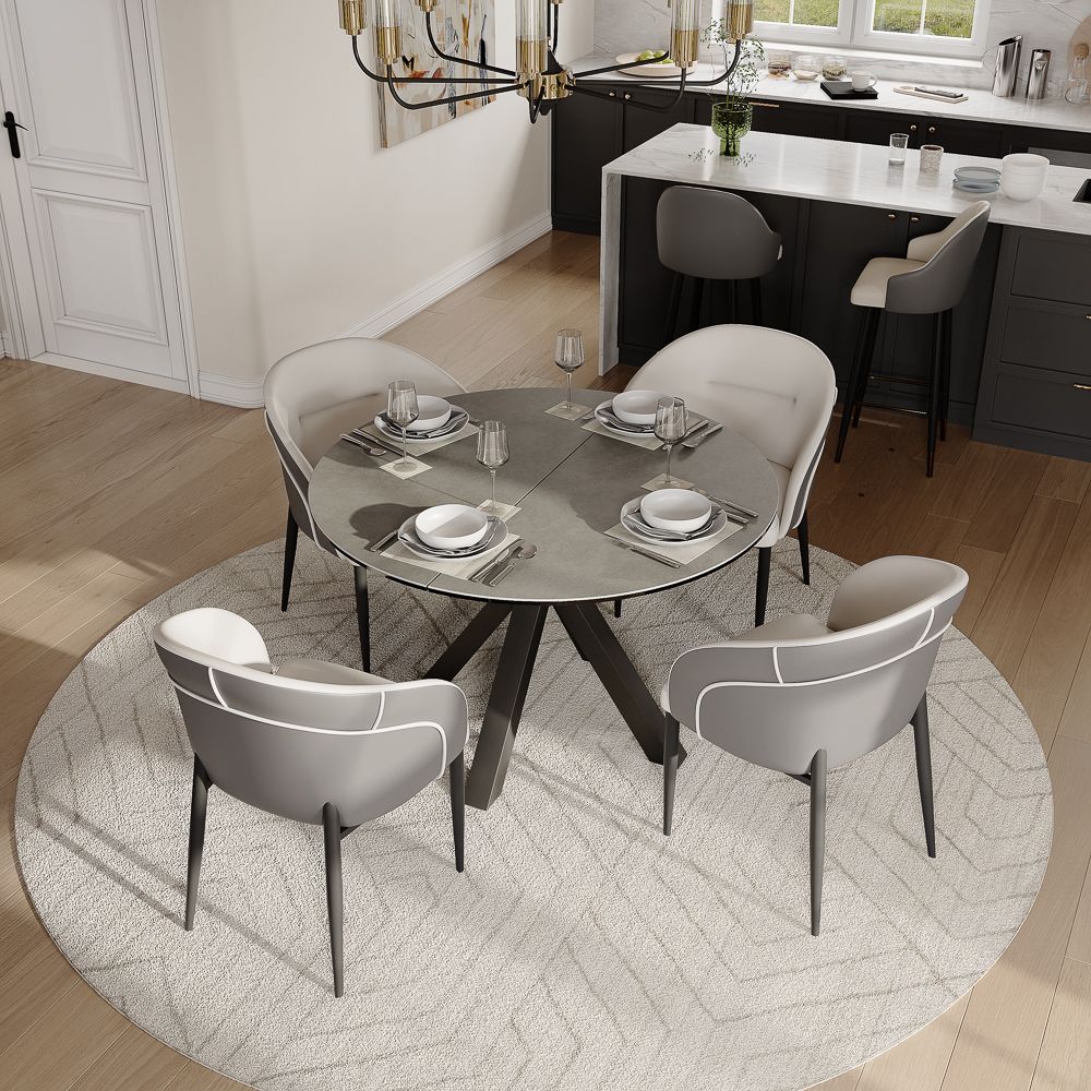 Gray & Black Matte Sintered Stone Dining Room Set