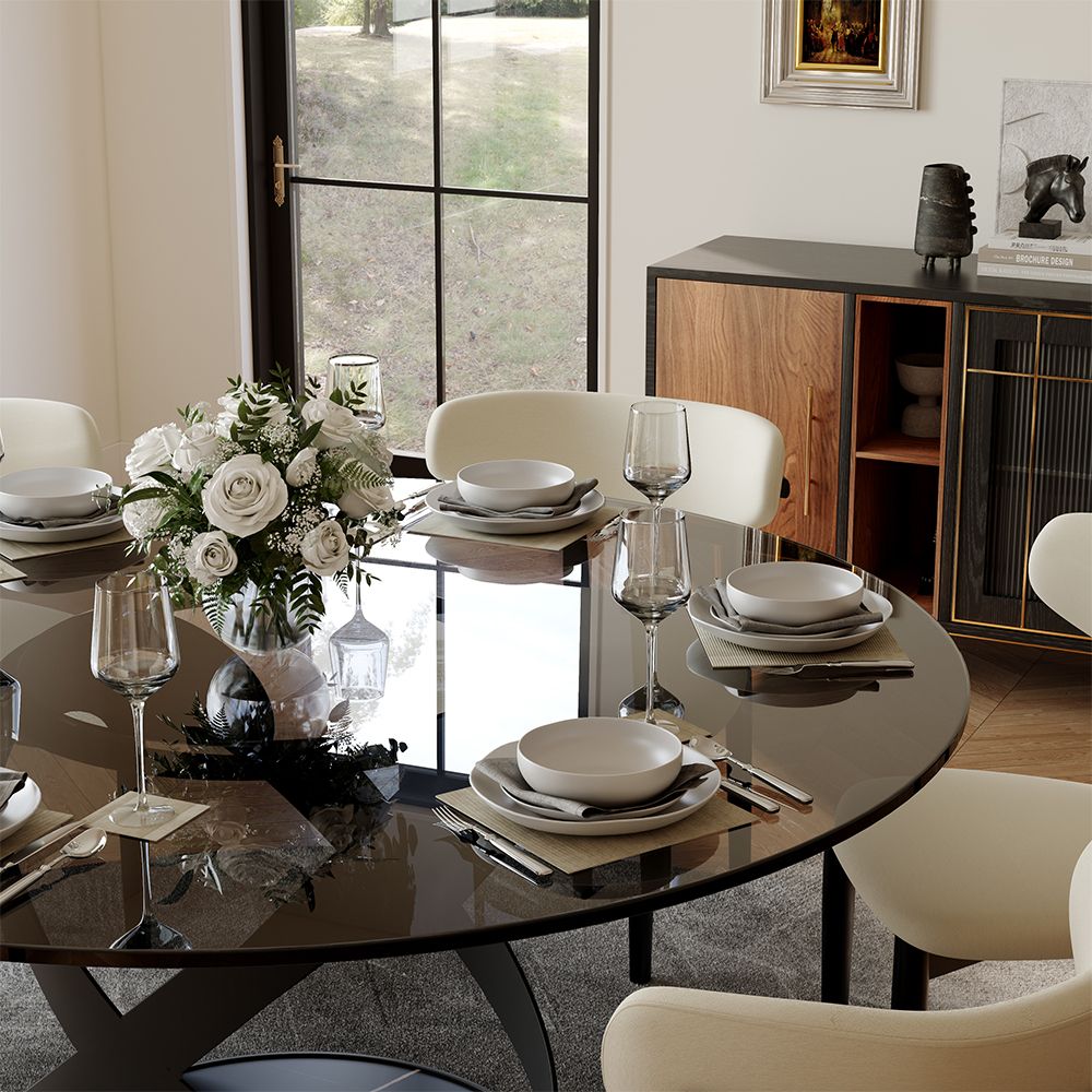 for 6 Gray Glass Tempered Glass Dining Room Set