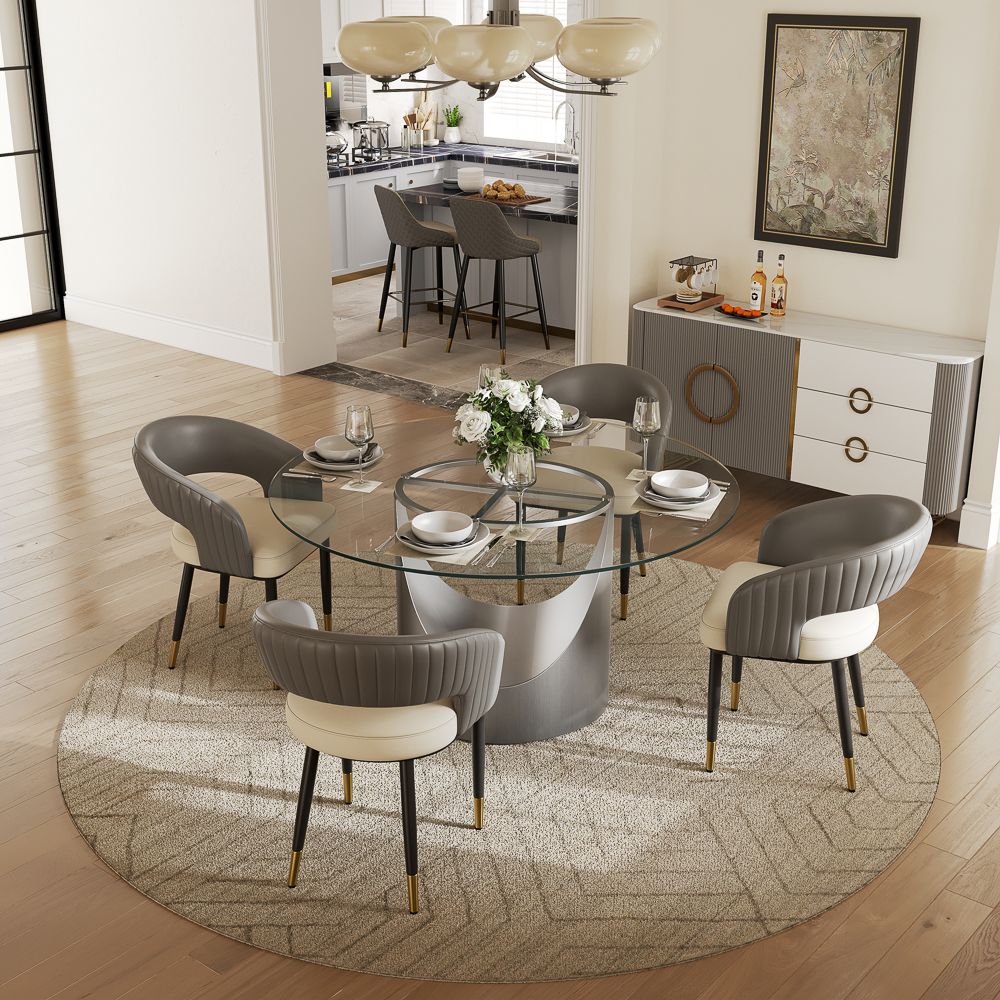 Partly Assemble Clear Tempered Glass Dining Room Set