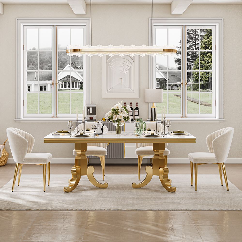 Partly Assemble White Glossy Sintered Stone Dining Tables