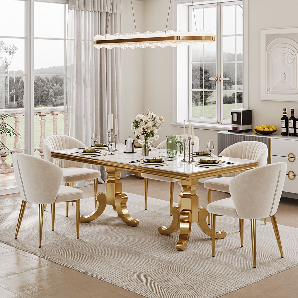 Sintered Stone White Glossy Sintered Stone Dining Tables