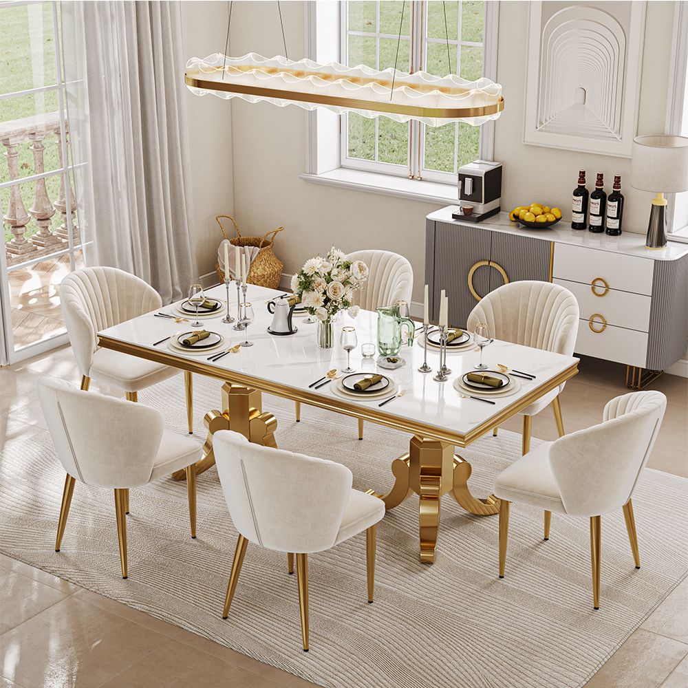 Stainless Steel White Glossy Sintered Stone Dining Tables
