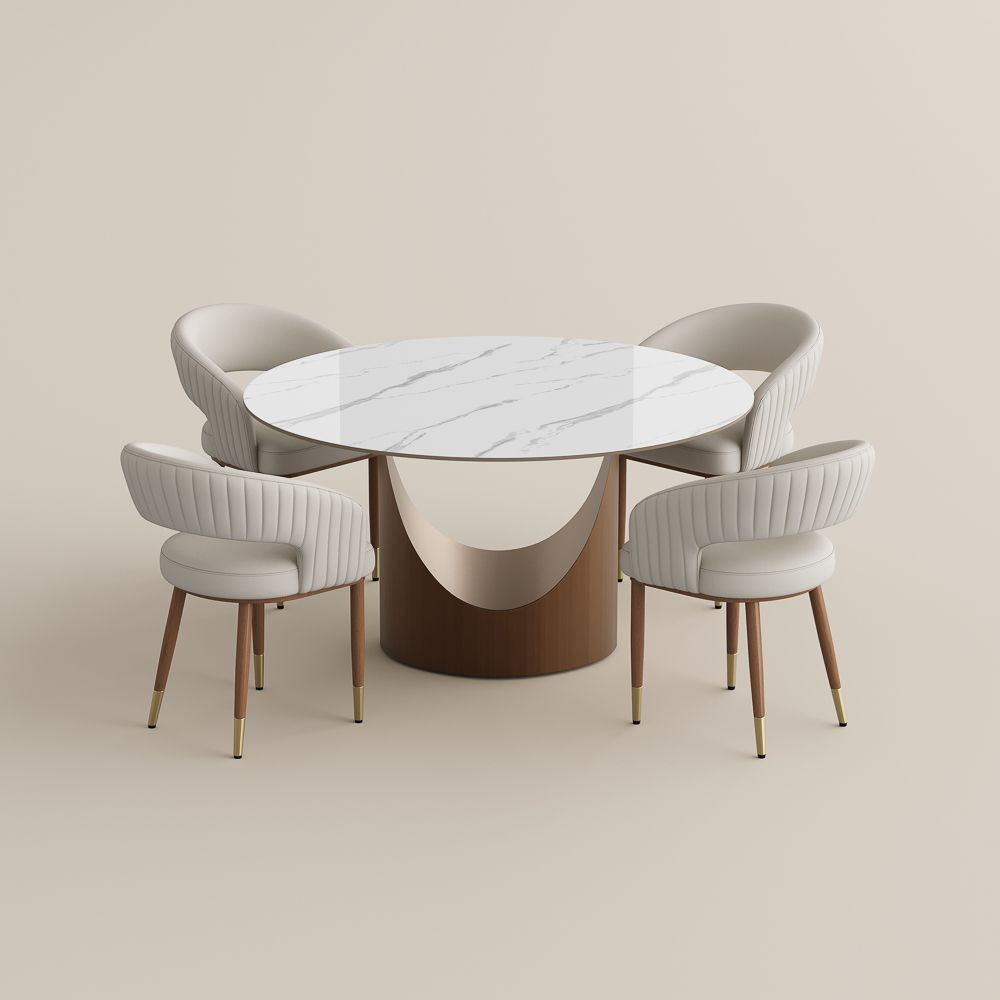 White Glossy Sintered Stone Dining Room Set