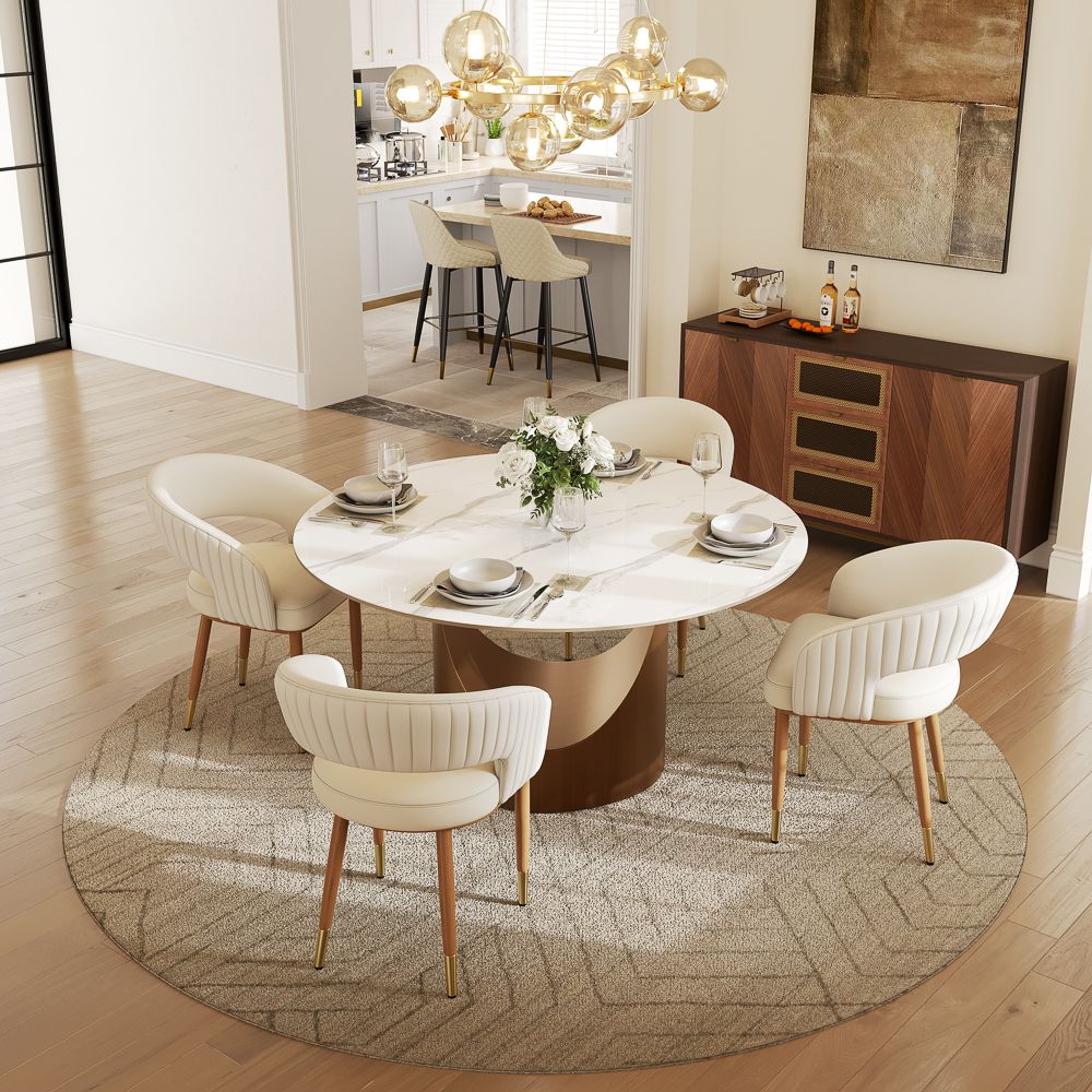 White Glossy Sintered Stone Dining Room Set