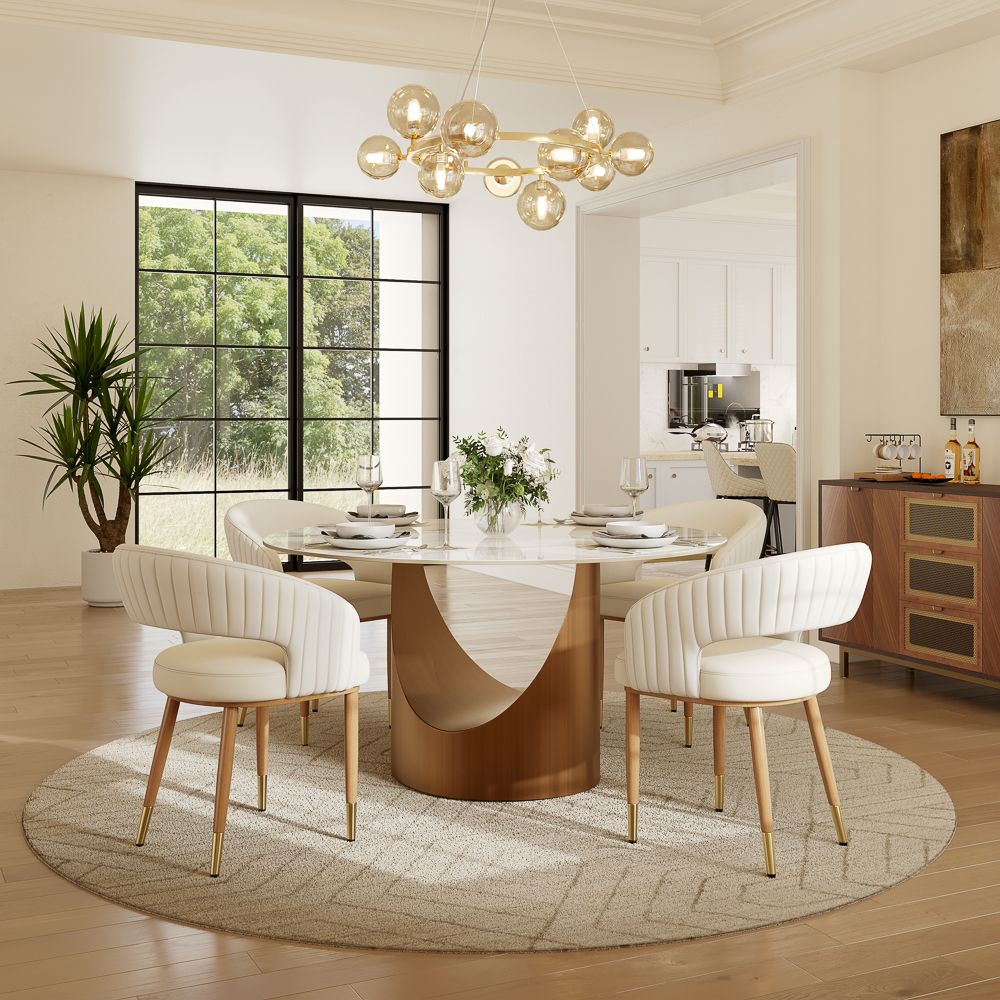 White Glossy Sintered Stone Dining Room Set
