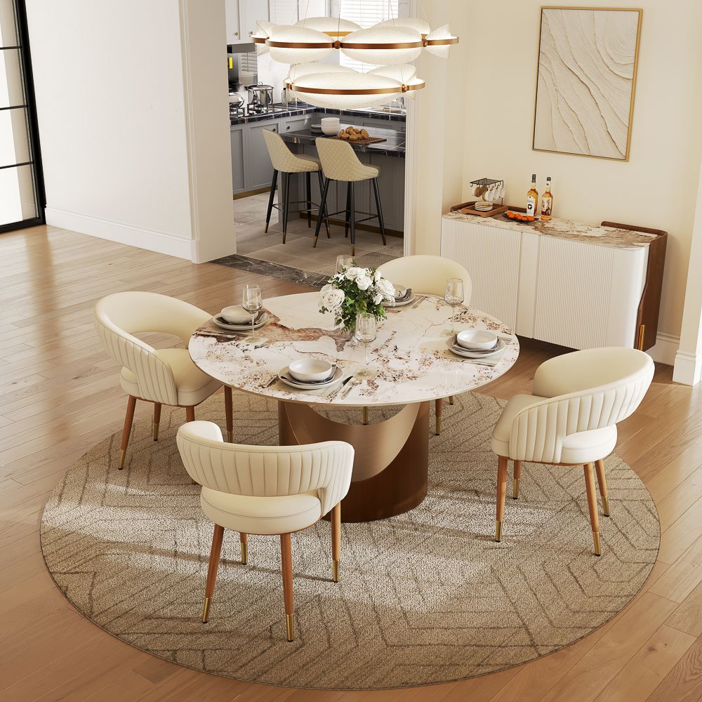 Seats 4 Pandora Glossy Sintered Stone Dining Room Set