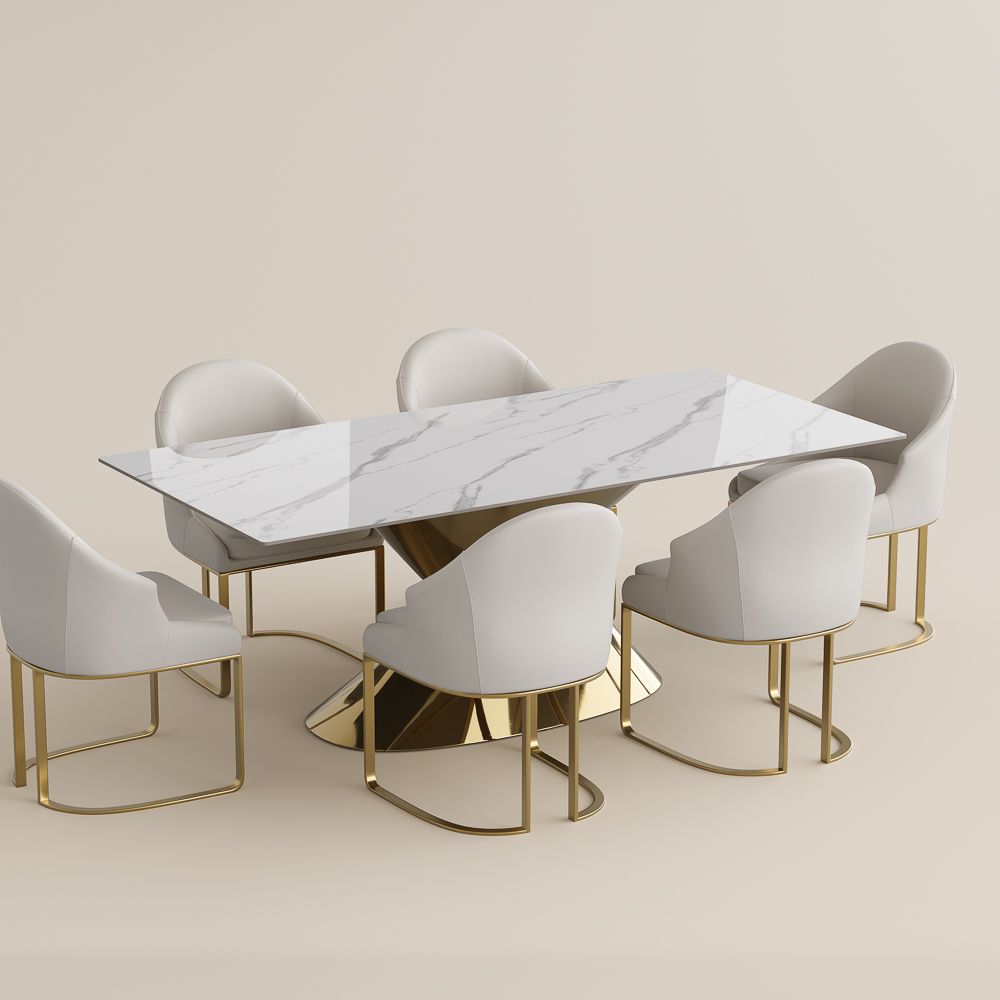 Seats 6 White Sintered Stone Dining Room Set