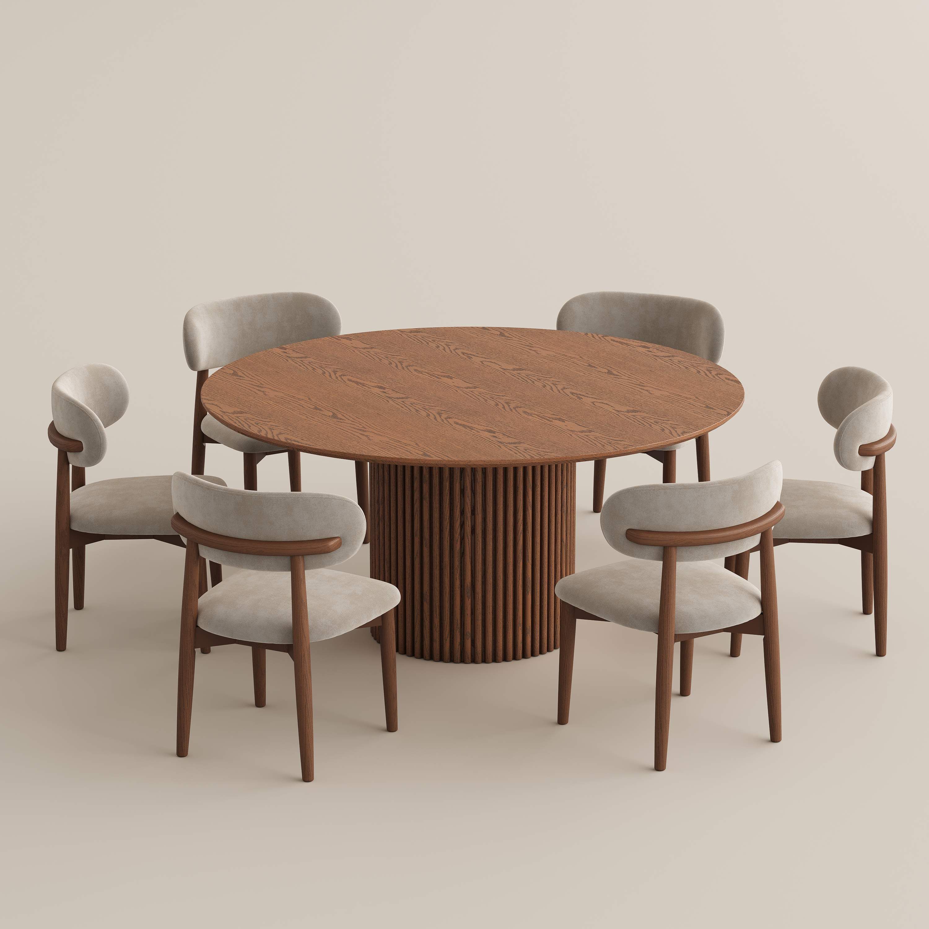 Ash Wood Walnut Color Plywood Dining Room Set