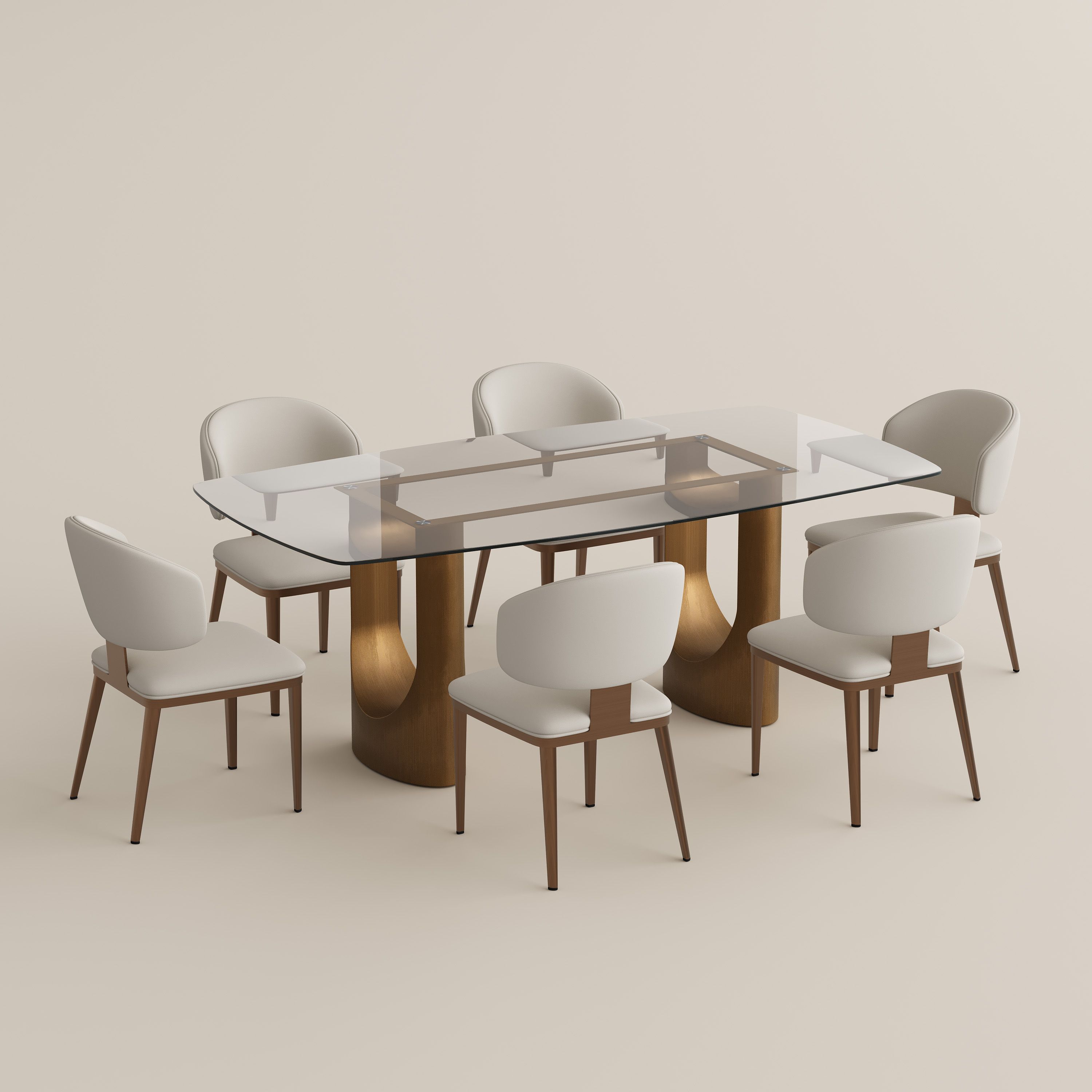 Carbon Steel Clear Tempered Glass Dining Room Set