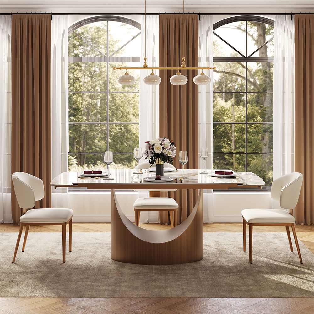 Stainless Steel Pandora & Bronze Glossy Sintered Stone Dining Room Set