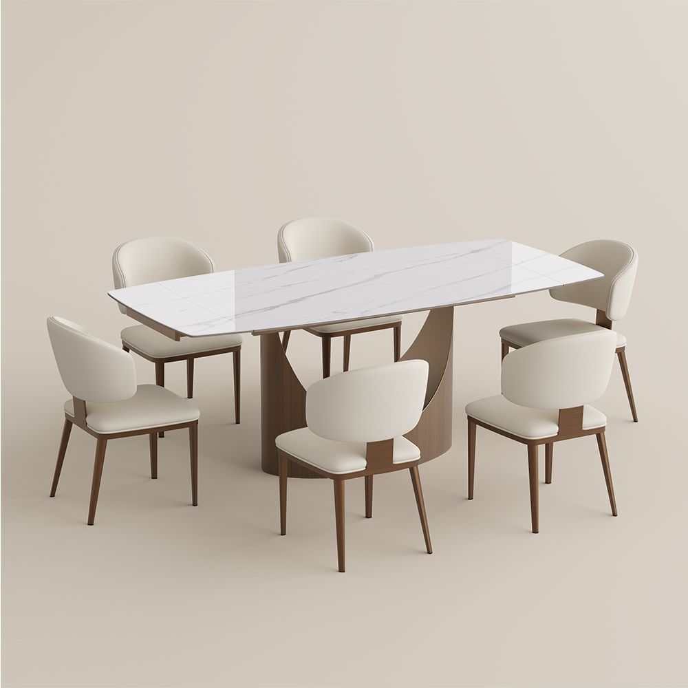 Sintered Stone White & Bronze Glossy Sintered Stone Dining Room Set