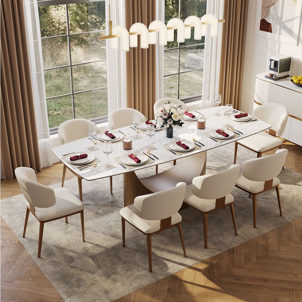 Sintered Stone White & Bronze Glossy Sintered Stone Dining Room Set