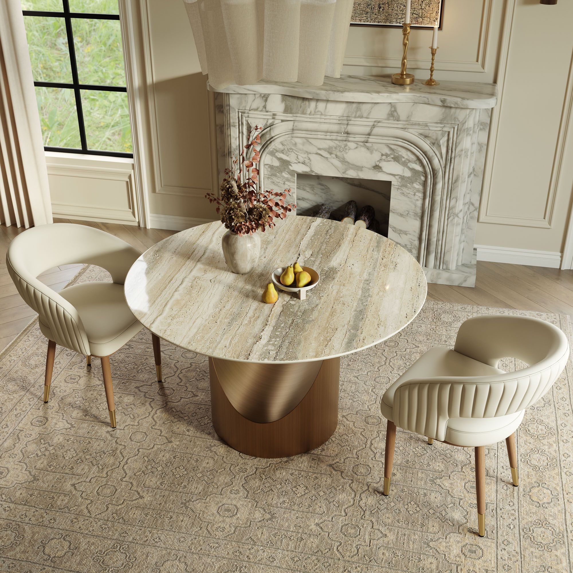 without Lazy Susan Yellow Natural Marble Dining Room Set