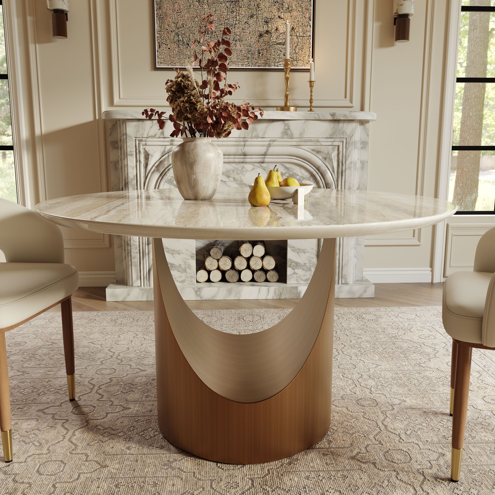 Carbon Steel Yellow Natural Marble Dining Room Set