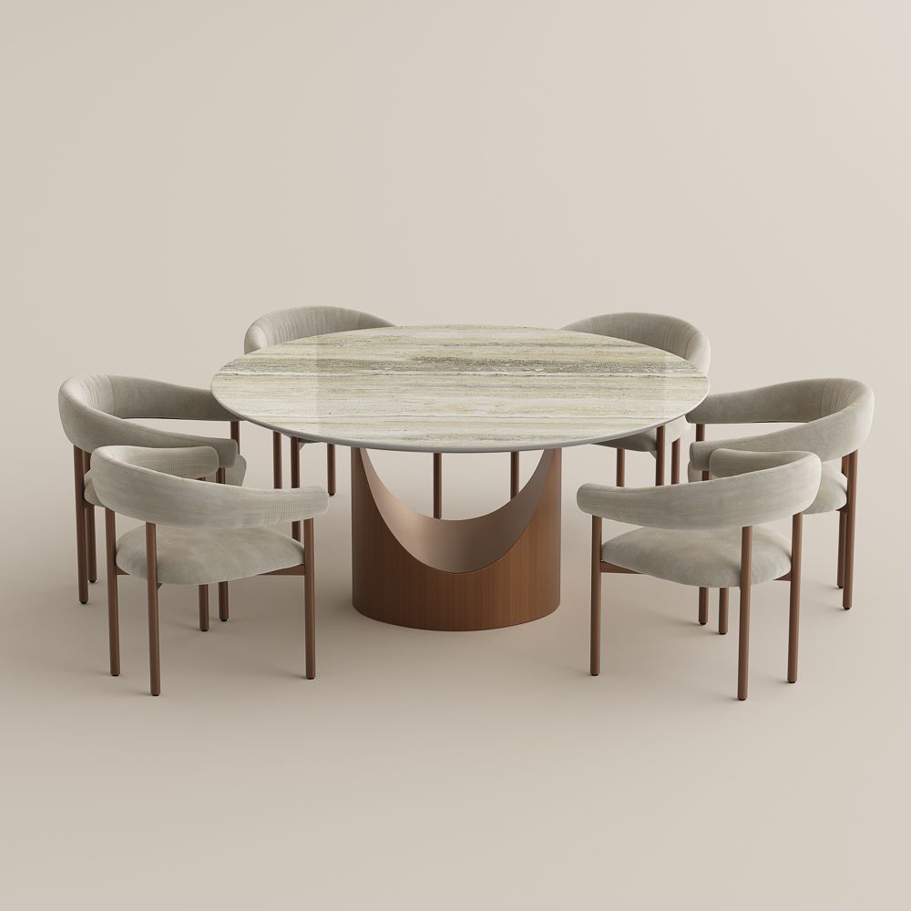 without Lazy Susan Yellow Natural Marble Dining Room Set