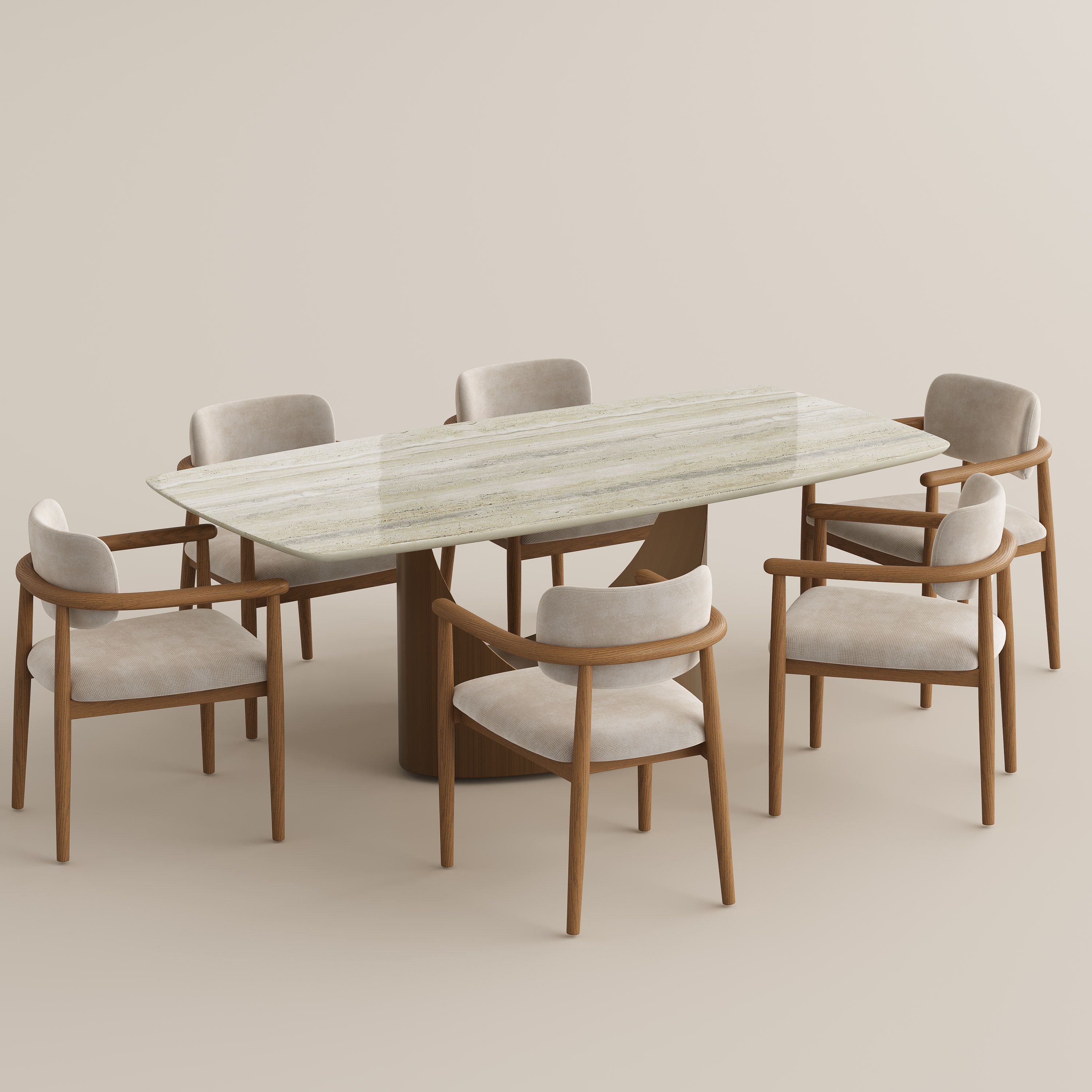 Modern Luxury Yellow Natural Marble Dining Room Set