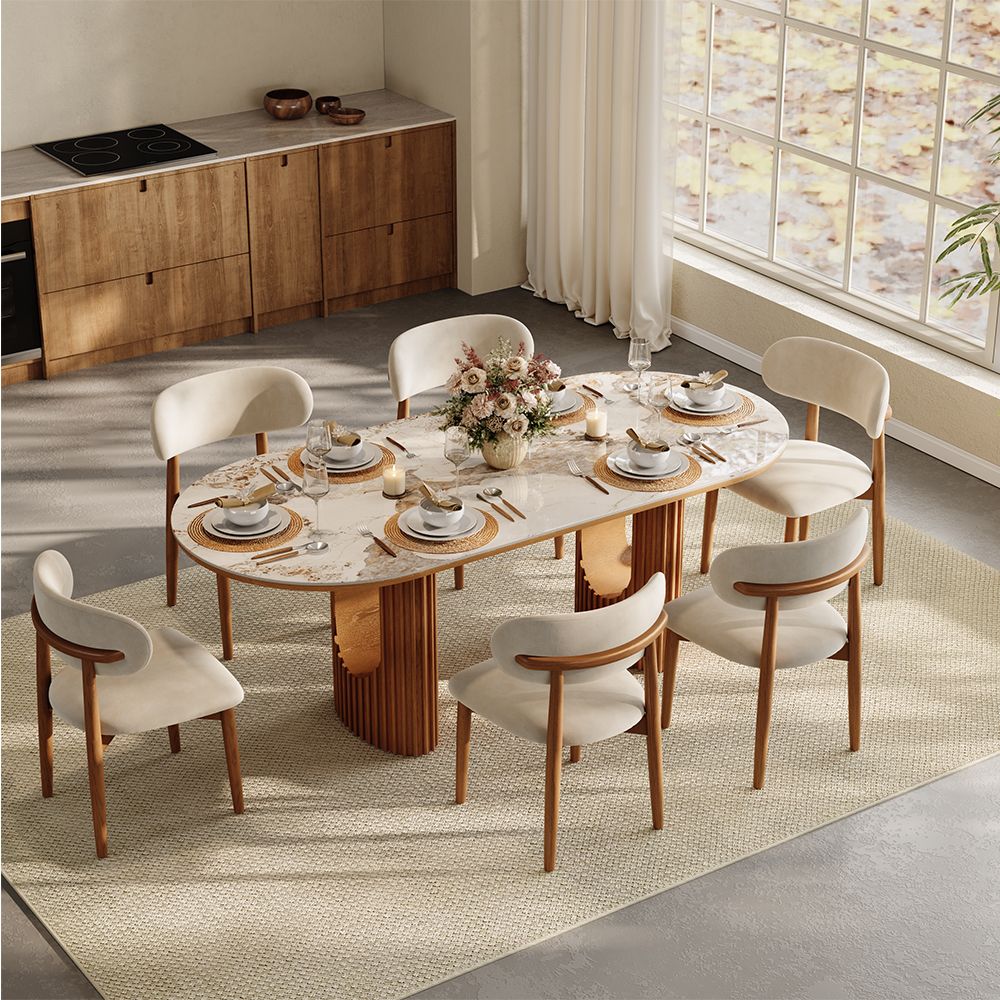 Oval Pandora Glossy Sintered Stone Dining Room Set