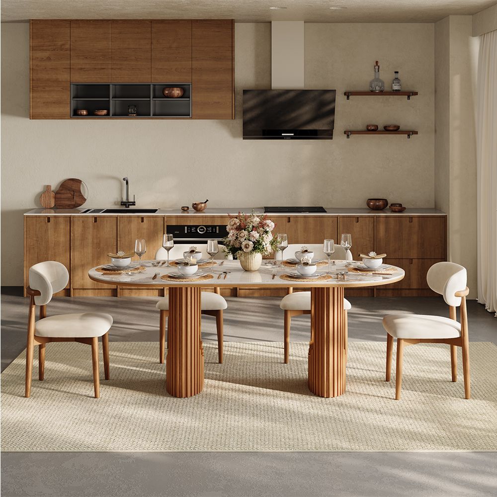 Ash Wood Pandora Glossy Sintered Stone Dining Room Set