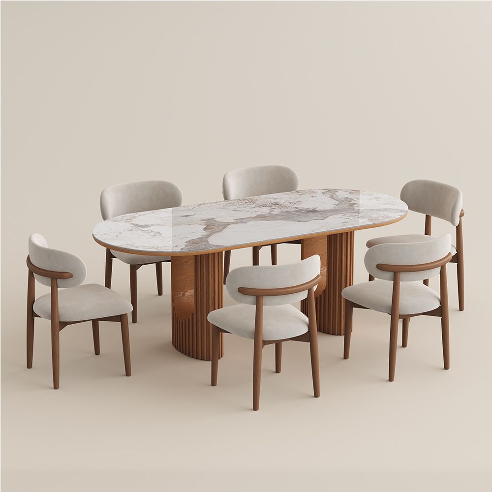 Solid Wood Pandora Glossy Sintered Stone Dining Room Set