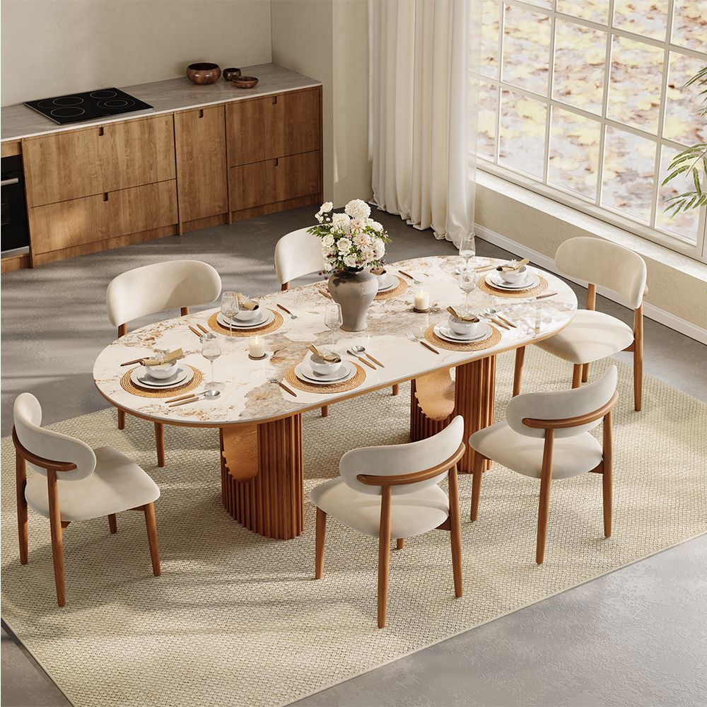 Mid Century Modern Pandora Glossy Sintered Stone Dining Room Set