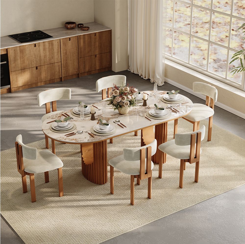 Solid Wood Pandora Glossy Sintered Stone Dining Room Set