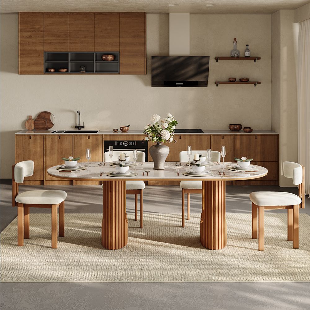 Fluted Pandora Glossy Sintered Stone Dining Room Set