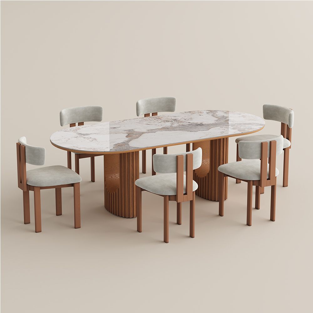 Oval Pandora Glossy Sintered Stone Dining Room Set