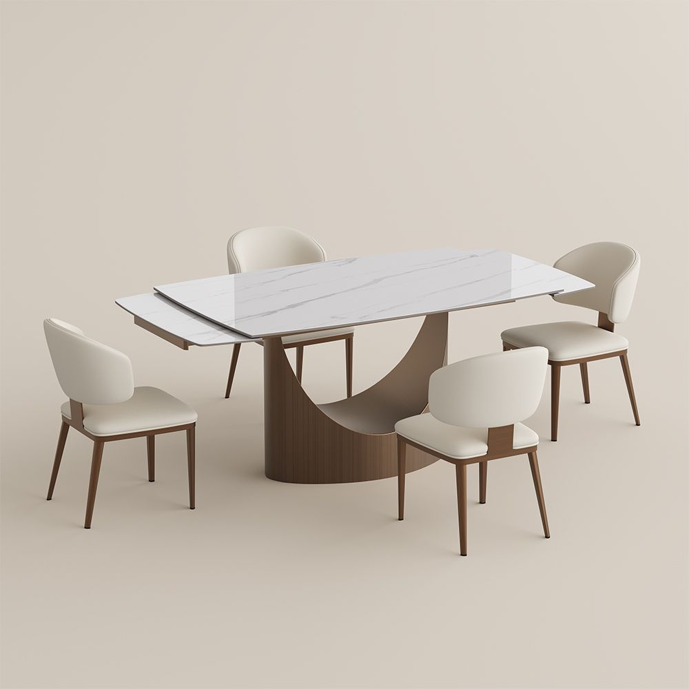 Extendable White & Bronze Glossy Sintered Stone Dining Room Set