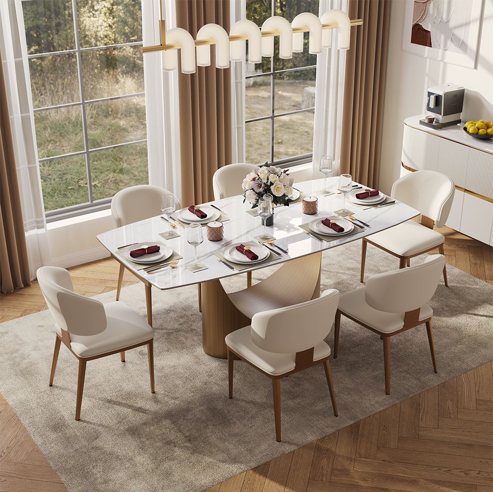 Sintered Stone White & Bronze Glossy Sintered Stone Dining Room Set