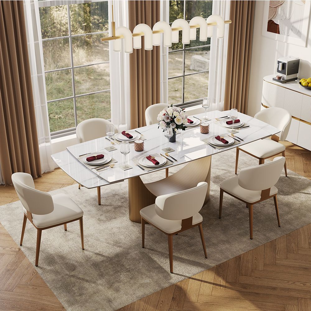 for 8 White & Bronze Glossy Sintered Stone Dining Room Set